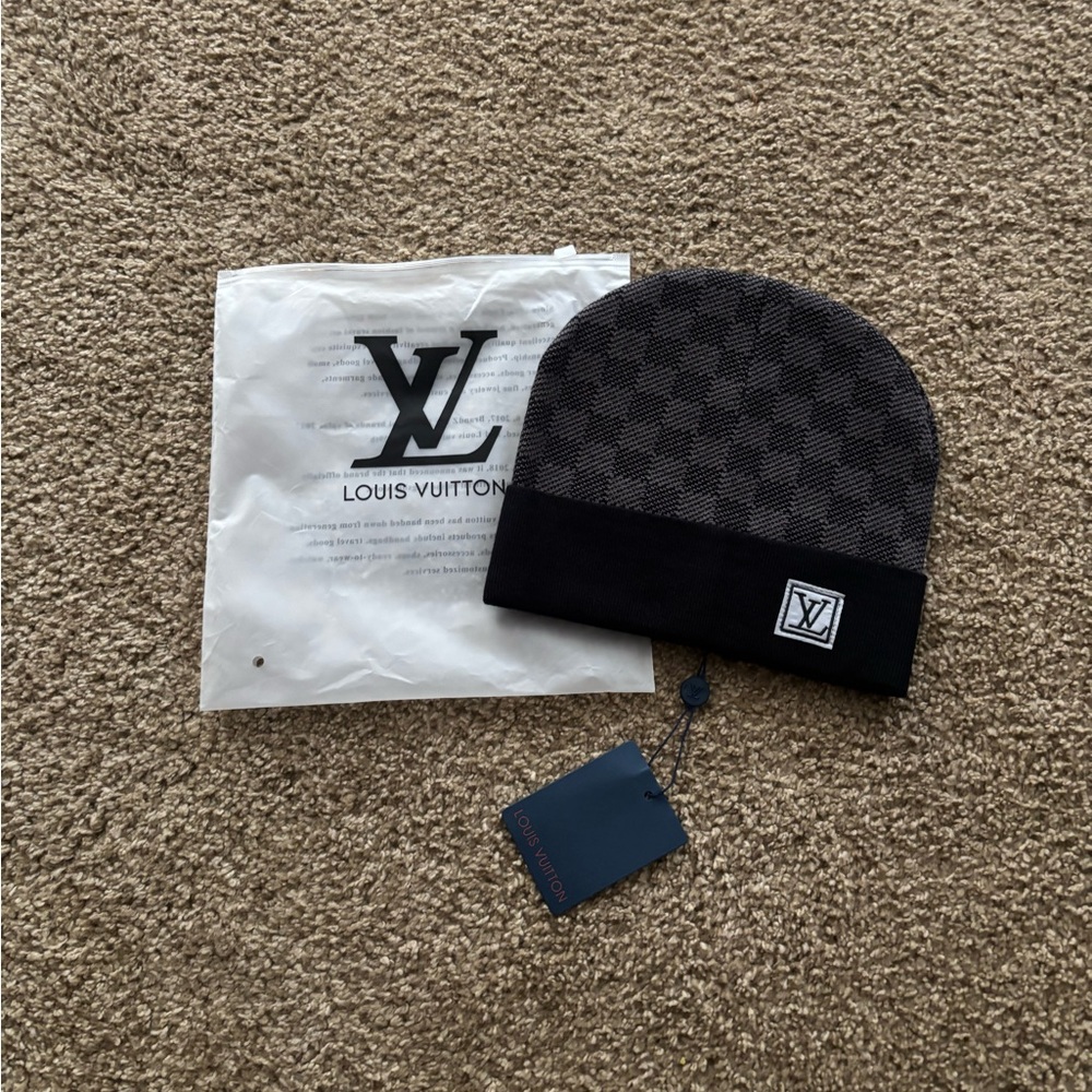 Louis Vuitton Black and Gray Checkered Beanie